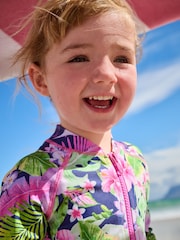 Marine/Violet Tropical - Maillot de bain longue jambe Sunsafe (3mths-8yrs) - Image 4 of 8