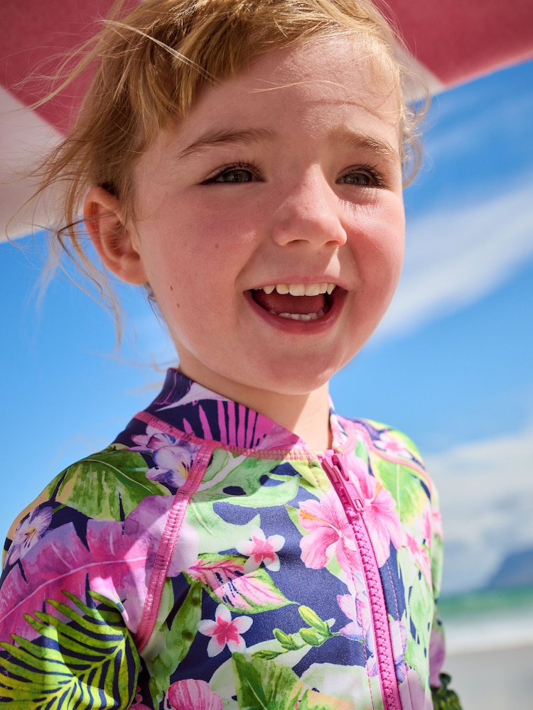Marine/Violet Tropical - Maillot de bain longue jambe Sunsafe (3mths-8yrs) - Image 4 of 8