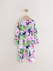 Marine/Violet Tropical - Maillot de bain longue jambe Sunsafe (3mths-8yrs) - Image 5 of 8