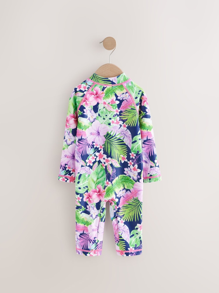 Marine/Violet Tropical - Maillot de bain longue jambe Sunsafe (3mths-8yrs) - Image 6 of 8