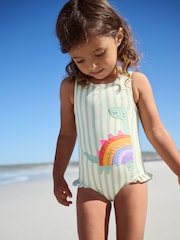 Green/Ecru Stripe Dinosaur Frill Leg Swimsuit (3mths-7yrs) - Image 1 of 7