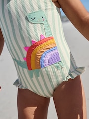 Green/Ecru Stripe Dinosaur Frill Leg Swimsuit (3mths-7yrs) - Image 2 of 7