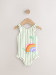 Green/Ecru Stripe Dinosaur Frill Leg Swimsuit (3mths-7yrs) - Image 4 of 7