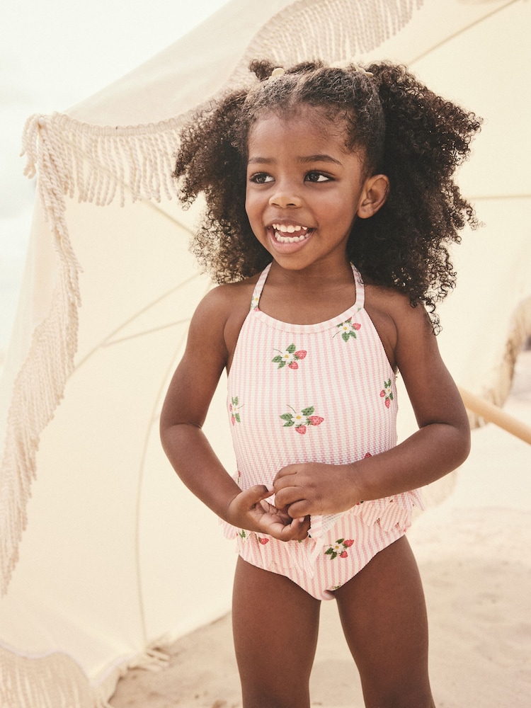Pink Strawberry Halter Neck Peplum Swimsuit (3mths-7yrs) - Image 1 of 10