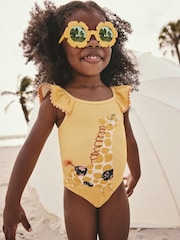 Ochre Yellow Giraffe Frill Shoulder Swimsuit (3mths-7yrs) - Image 1 of 8