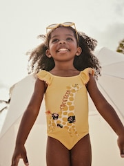 Ochre Yellow Giraffe Frill Shoulder Swimsuit (3mths-7yrs) - Image 2 of 8