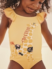 Ochre Yellow Giraffe Frill Shoulder Swimsuit (3mths-7yrs) - Image 4 of 8