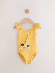 Ochre Yellow Giraffe Frill Shoulder Swimsuit (3mths-7yrs) - Image 5 of 8