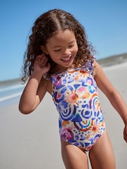 Blue/Orange Frill Shoulder Swimsuit (3mths-7yrs) - Image 1 of 8