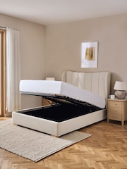 Brushed Weave Oyster Grace Upholstered Storage Ottoman Bed Frame - Image 2 of 8