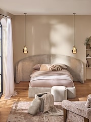 Plush Chenille Oyster Alderley Upholstered Ottoman Hotel Bed with Seating Bedsides - Image 2 of 9
