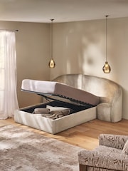 Plush Chenille Oyster Alderley Upholstered Ottoman Hotel Bed with Seating Bedsides - Image 3 of 9
