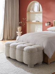 Tweedy Boucle Light Natural Bubble Upholstered Ottoman Blanket Box - Image 1 of 7