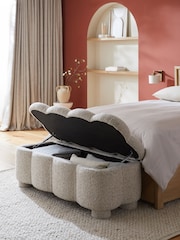 Tweedy Boucle Light Natural Bubble Upholstered Ottoman Blanket Box - Image 2 of 7