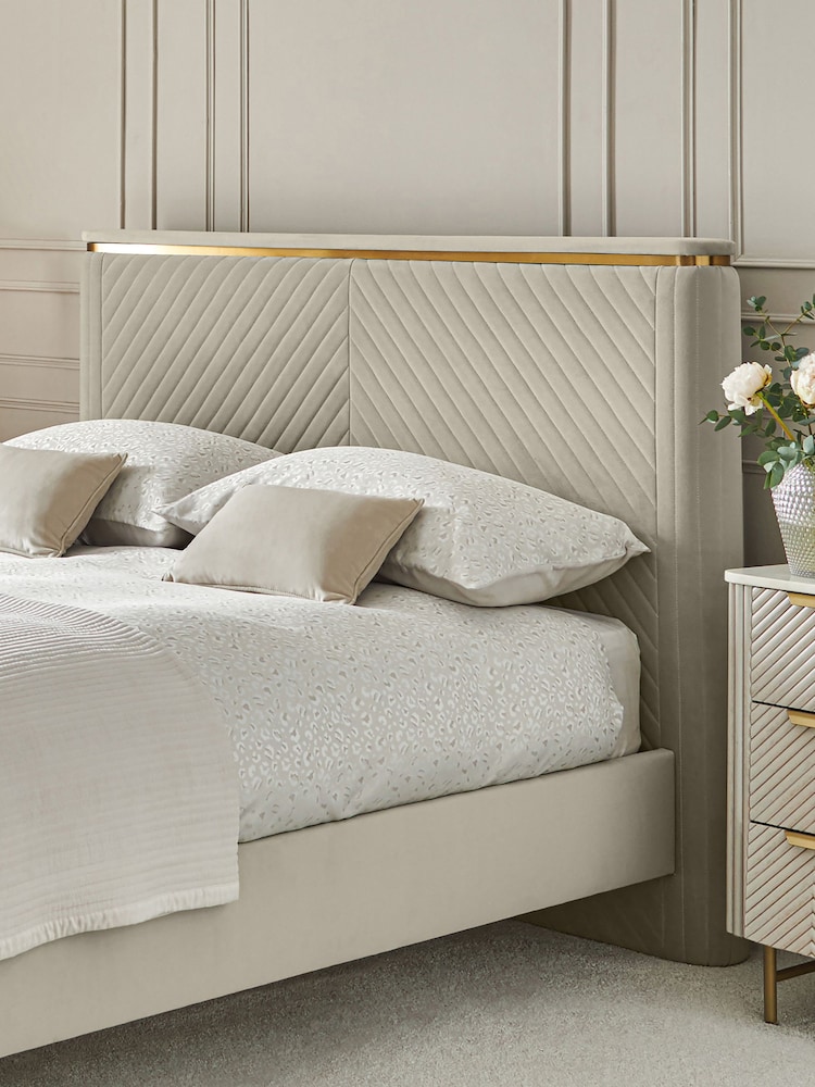 Soft Velvet Pebble Valencia Upholstered Bed Frame - Image 1 of 7