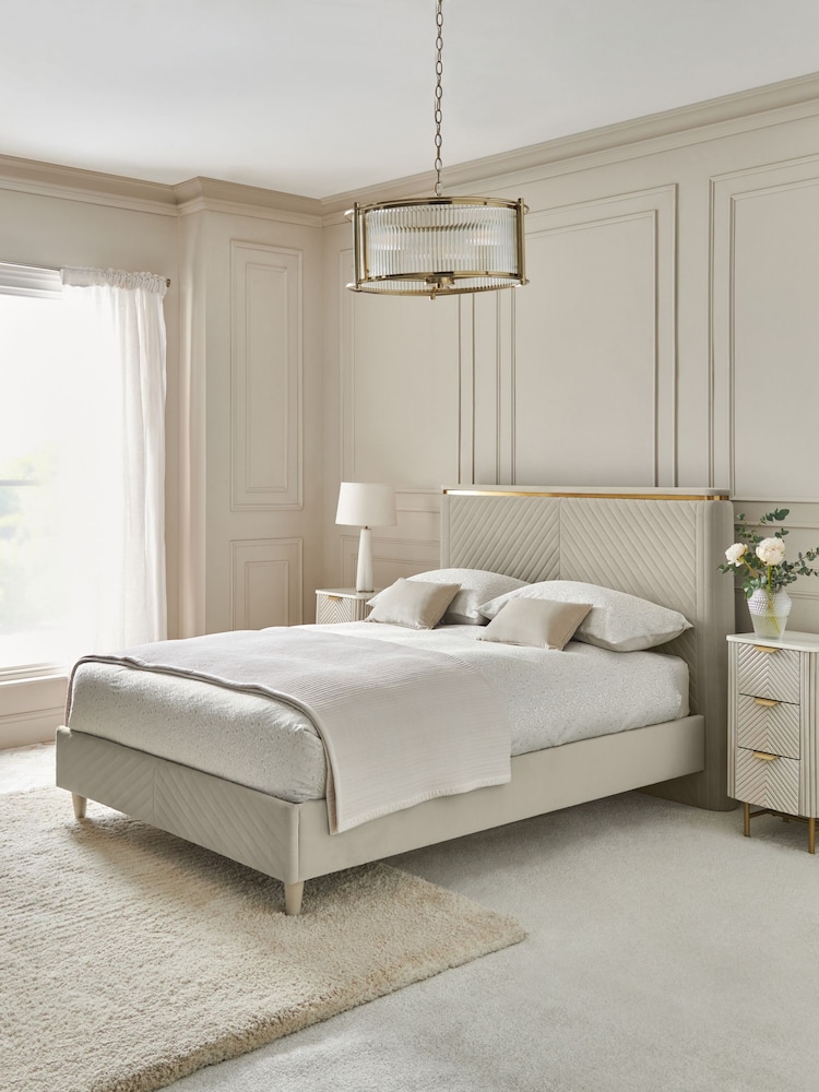 Soft Velvet Pebble Valencia Upholstered Bed Frame - Image 2 of 7