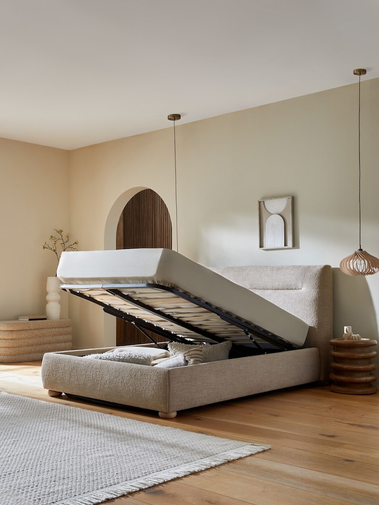 Chunky Texture Dove Grey Colmore Upholstered Ottoman Storage Bed Frame - Image 2 of 9