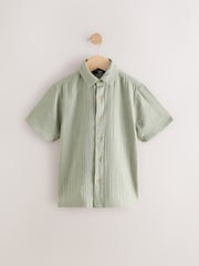 Khaki Green Double Cloth 100% Cotton Short Sleeves Textured Shirt (3-16yrs) - Image 1 of 4