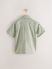 Khaki Green Double Cloth 100% Cotton Short Sleeves Textured Shirt (3-16yrs) - Image 2 of 4