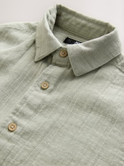 Khaki Green Double Cloth 100% Cotton Short Sleeves Textured Shirt (3-16yrs) - Image 3 of 4