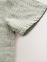 Khaki Green Double Cloth 100% Cotton Short Sleeves Textured Shirt (3-16yrs) - Image 4 of 4