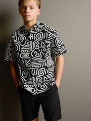 Black/White Swirl AOP Short Sleeve Printed Shirt (3-16yrs) - Image 1 of 4