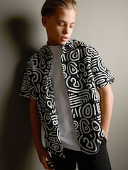 Black/White Swirl AOP Short Sleeve Printed Shirt (3-16yrs) - Image 2 of 4