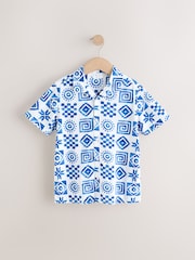 Blue/White Tile Print Short Sleeve Printed Shirt (3-16yrs) - Image 1 of 4
