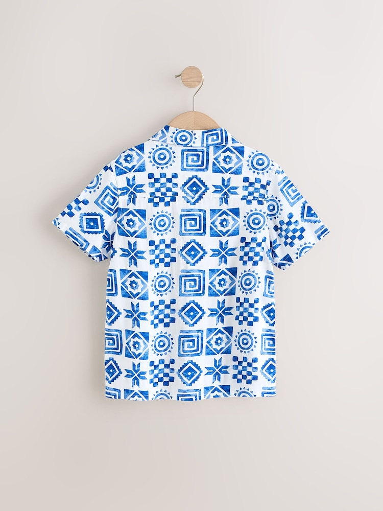 Blue/White Tile Print Short Sleeve Printed Shirt (3-16yrs) - Image 2 of 4