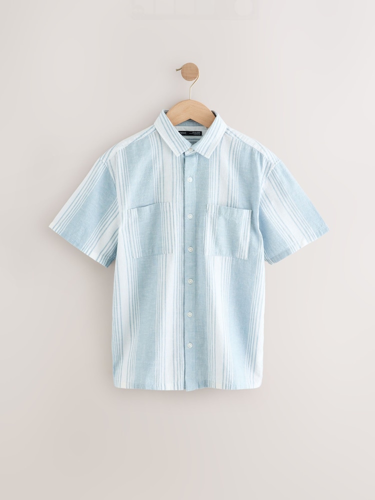 Pale Blue Short Sleeve Linen Blend Stripe Shirt (3-16yrs) - Image 1 of 11 Pale Blue Short Sleeve Linen Blend Stripe Shirt (3-16yrs) - Image 1 of 11
