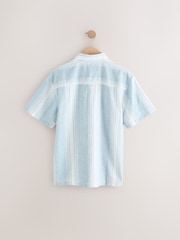 Pale Blue Short Sleeve Linen Blend Stripe Shirt (3-16yrs) - Image 10 of 11