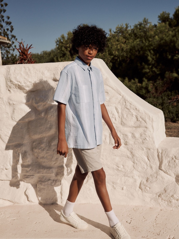 Pale Blue Short Sleeve Linen Blend Stripe Shirt (3-16yrs) - Image 2 of 11