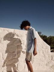 Pale Blue Short Sleeve Linen Blend Stripe Shirt (3-16yrs) - Image 3 of 11
