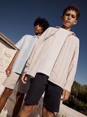 Pale Blue Short Sleeve Linen Blend Stripe Shirt (3-16yrs) - Image 4 of 11