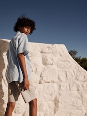 Pale Blue Short Sleeve Linen Blend Stripe Shirt (3-16yrs) - Image 5 of 11