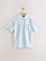 Pale Blue Short Sleeve Linen Blend Stripe Shirt (3-16yrs) - Image 8 of 11