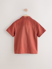 Rust Brown Short Sleeves Revere Collar Palm Printed Shirt (3-16yrs) - Image 2 of 4