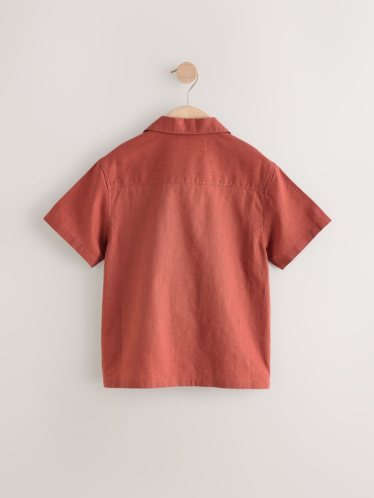 Rust Brown Short Sleeves Revere Collar Palm Printed Shirt (3-16yrs) - Image 2 of 4