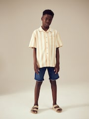 Yellow Stripe Short Sleeves Revere Collar Texture Stripe Shirt (3-16yrs) - Image 2 of 4