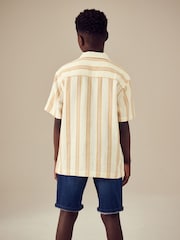 Yellow Stripe Short Sleeves Revere Collar Texture Stripe Shirt (3-16yrs) - Image 3 of 4