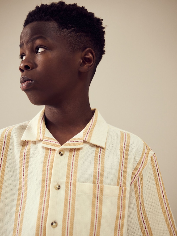 Yellow Stripe Short Sleeves Revere Collar Texture Stripe Shirt (3-16yrs) - Image 4 of 4