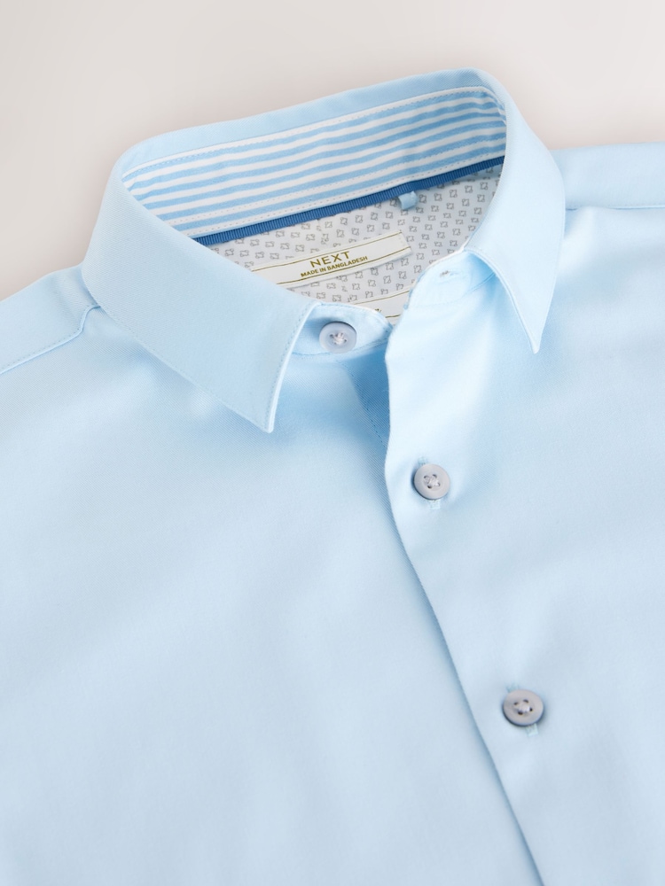 Blue Short Sleeves Smart Plain Shirt (3-16yrs) - Image 3 of 4