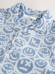 Blue Face AOP Short Sleeves 100% Cotton Revere Collar All Over Print Shirt (3-16yrs) - Image 6 of 7