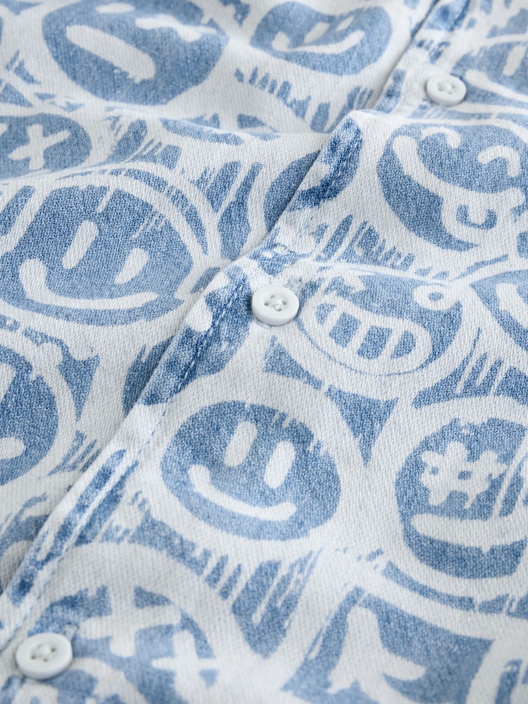 Blue Face AOP Short Sleeves 100% Cotton Revere Collar All Over Print Shirt (3-16yrs) - Image 7 of 7