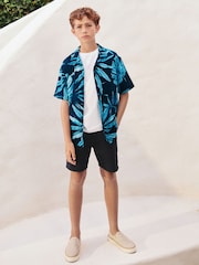 Navy Blue Short Sleeves Revere Collar Palm Printed Shirt (3-16yrs) - Image 2 of 7