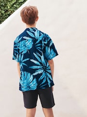Navy Blue Short Sleeves Revere Collar Palm Printed Shirt (3-16yrs) - Image 3 of 7