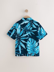 Navy Blue Short Sleeves Revere Collar Palm Printed Shirt (3-16yrs) - Image 5 of 7