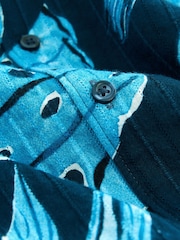 Navy Blue Short Sleeves Revere Collar Palm Printed Shirt (3-16yrs) - Image 6 of 7