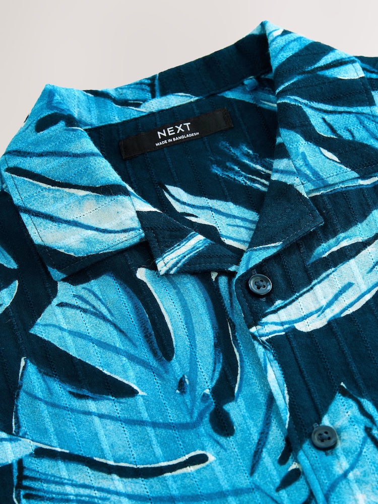 Navy Blue Short Sleeves Revere Collar Palm Printed Shirt (3-16yrs) - Image 7 of 7