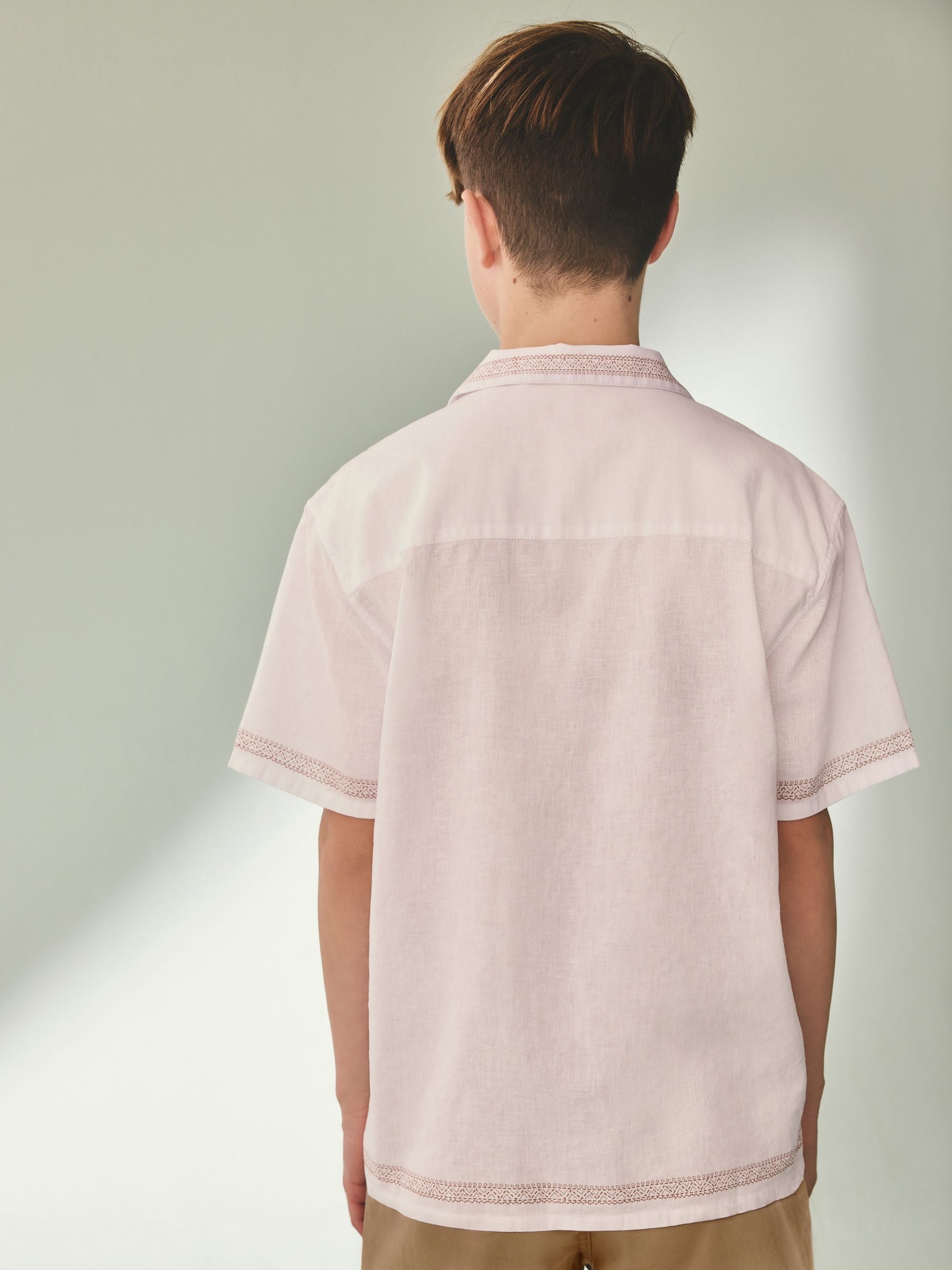Buy White Palm Tree Short Sleeves Revere Collar Shirt (3-16yrs